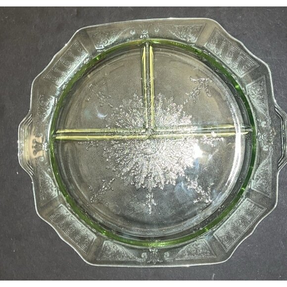 Vtg Uranium Depression Glass Divided Plate Princess Glow 10.25"  Anchor Hocking - Picture 4 of 4